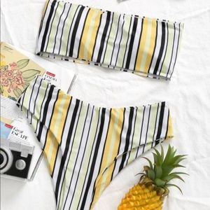 Yellow striped bandeau set